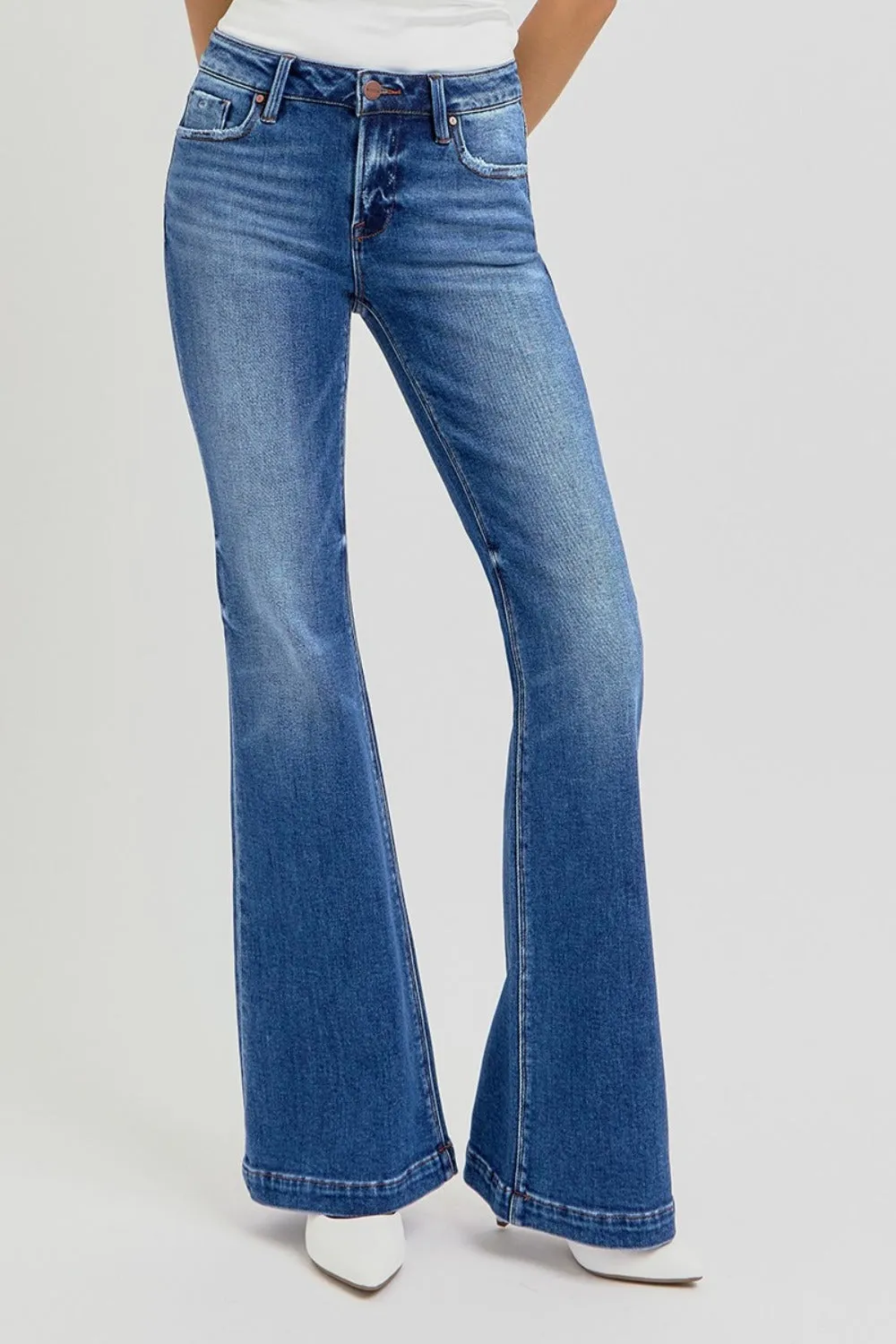 Vintage Vibe Low Rise Flare Jeans with Pockets