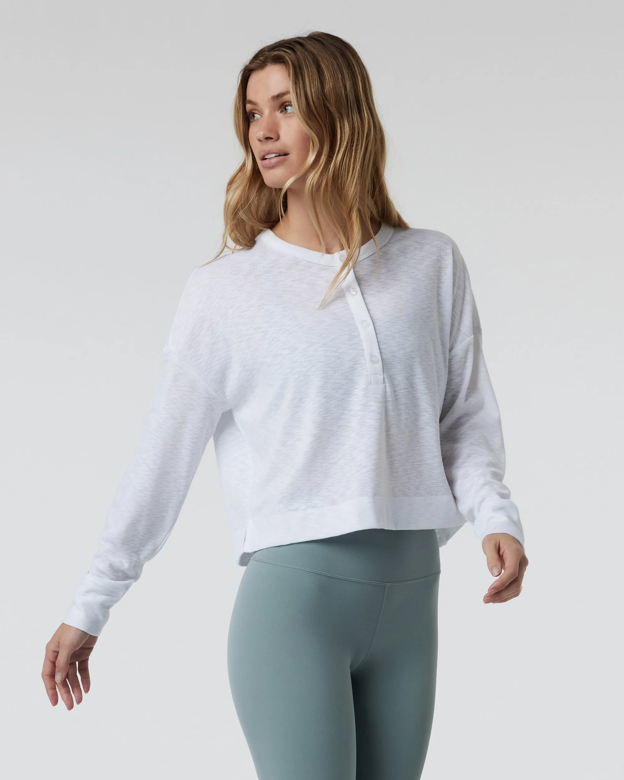 VUORI Long Sleeve Sunrise Oversize Henley - WHITE