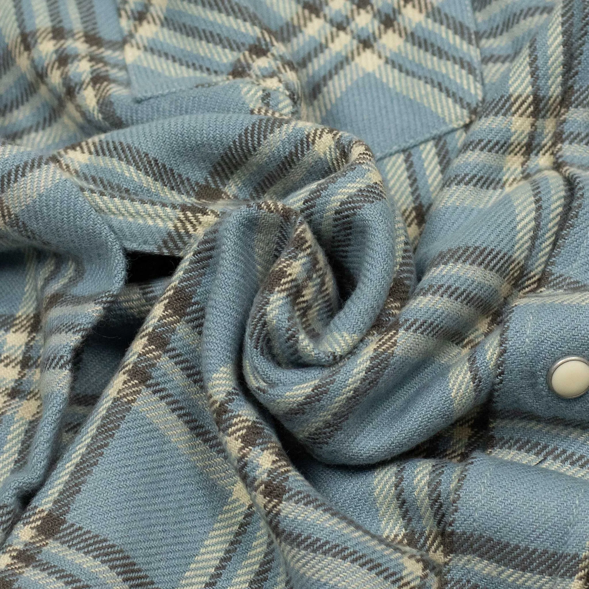 Washed flannel pearlsnap shirt in Rogue River plaid cotton