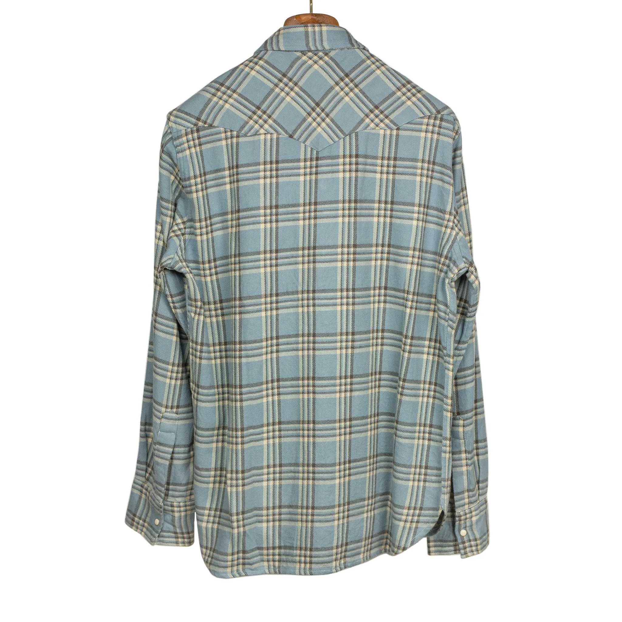 Washed flannel pearlsnap shirt in Rogue River plaid cotton