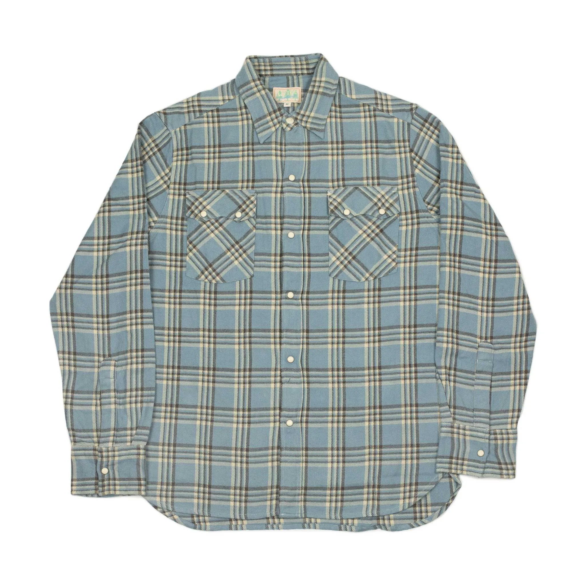 Washed flannel pearlsnap shirt in Rogue River plaid cotton