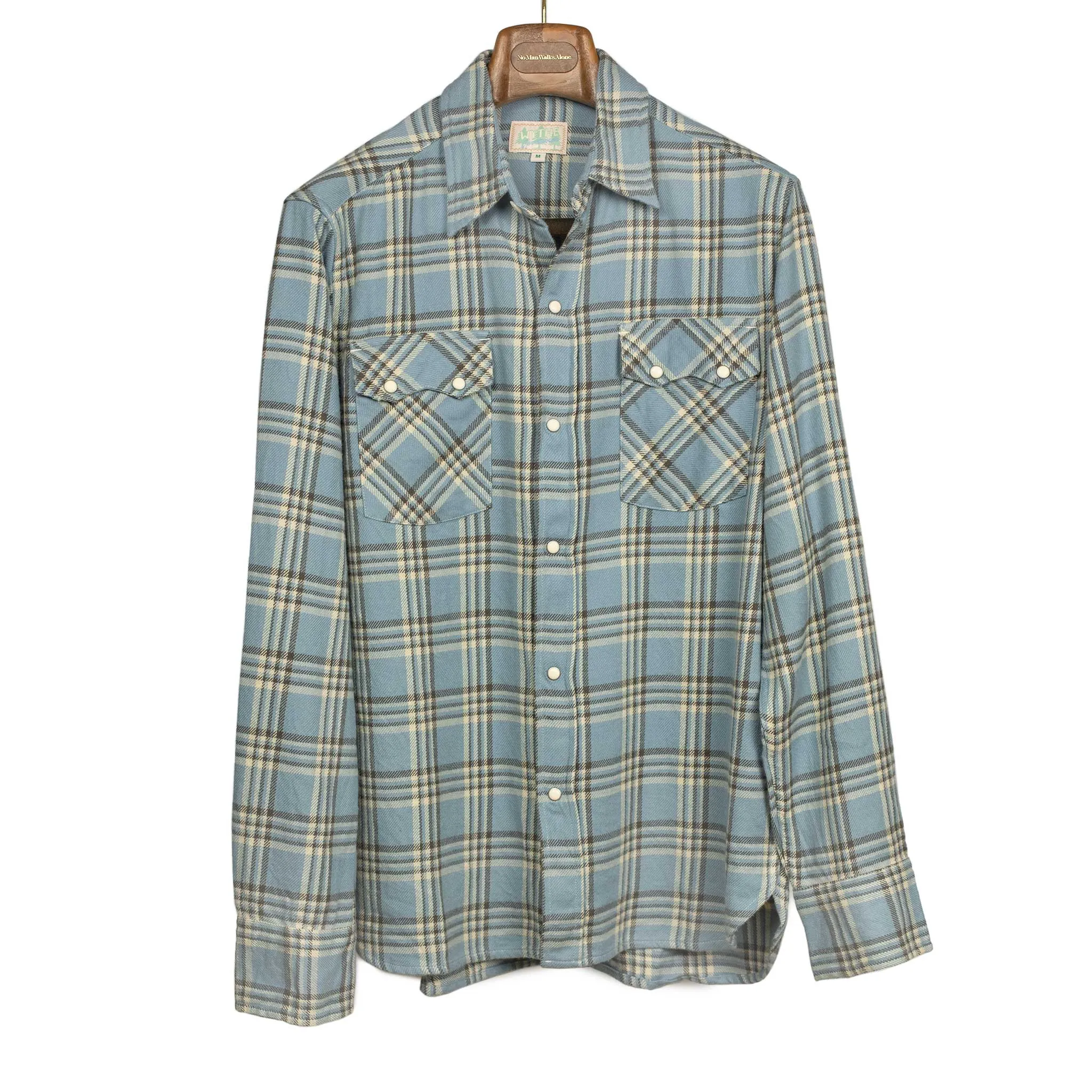 Washed flannel pearlsnap shirt in Rogue River plaid cotton