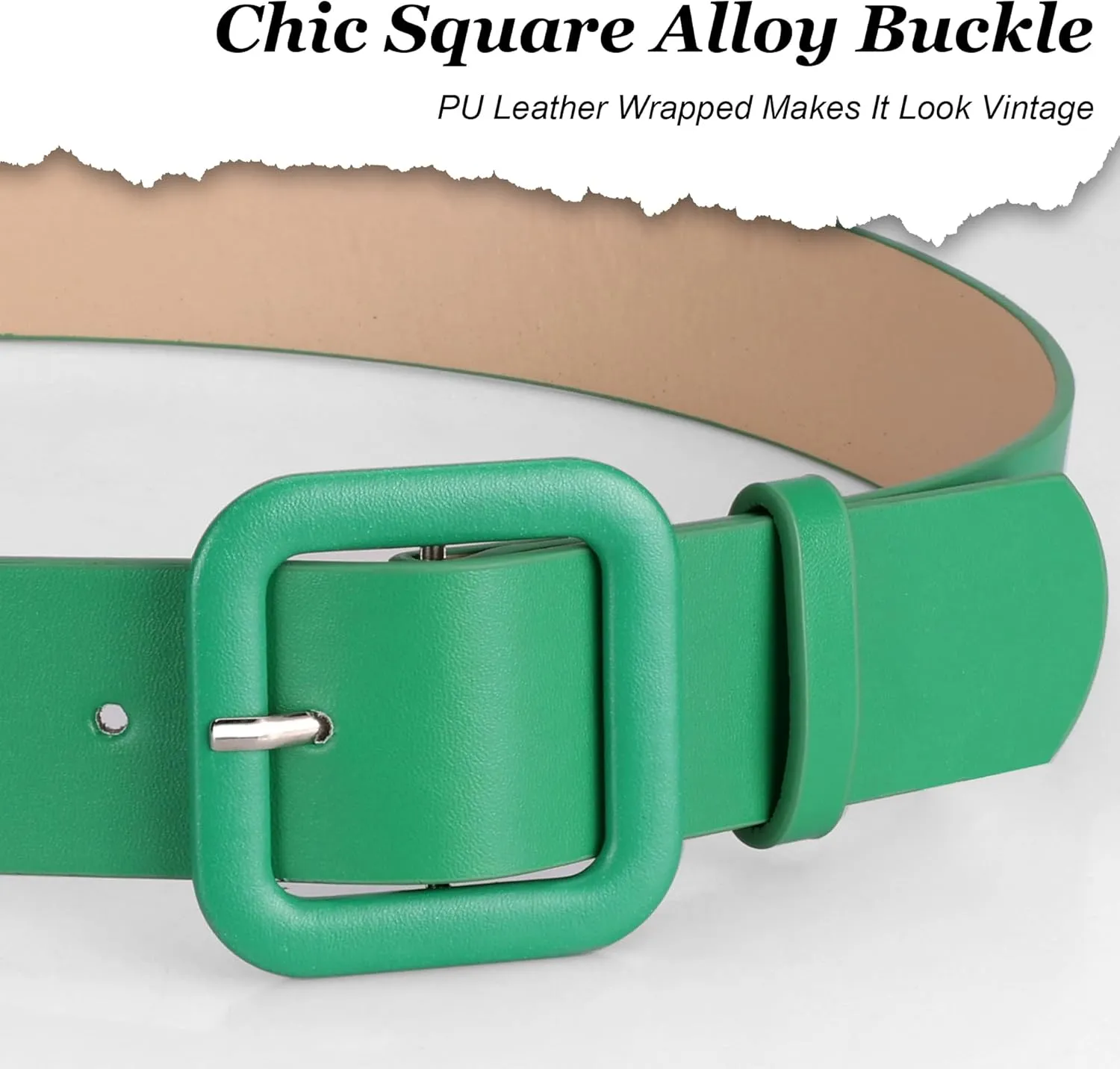 Womens Belts for Jeans Dresses Chic Faux Leather Belt with Square Buckle