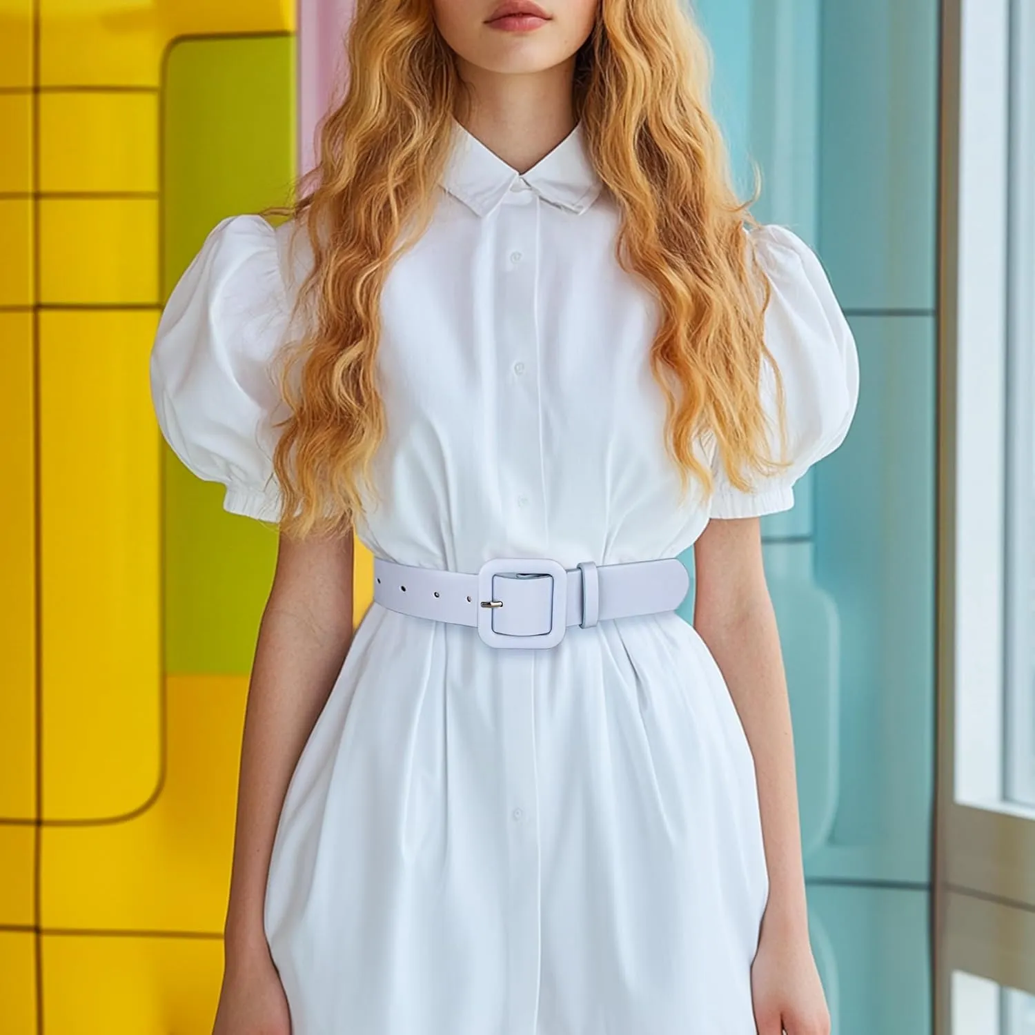 Womens Belts for Jeans Dresses Chic Faux Leather Belt with Square Buckle