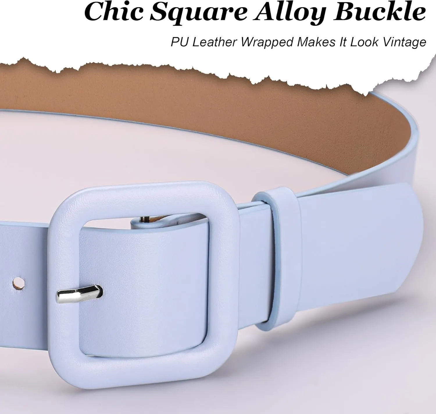 Womens Belts for Jeans Dresses Chic Faux Leather Belt with Square Buckle