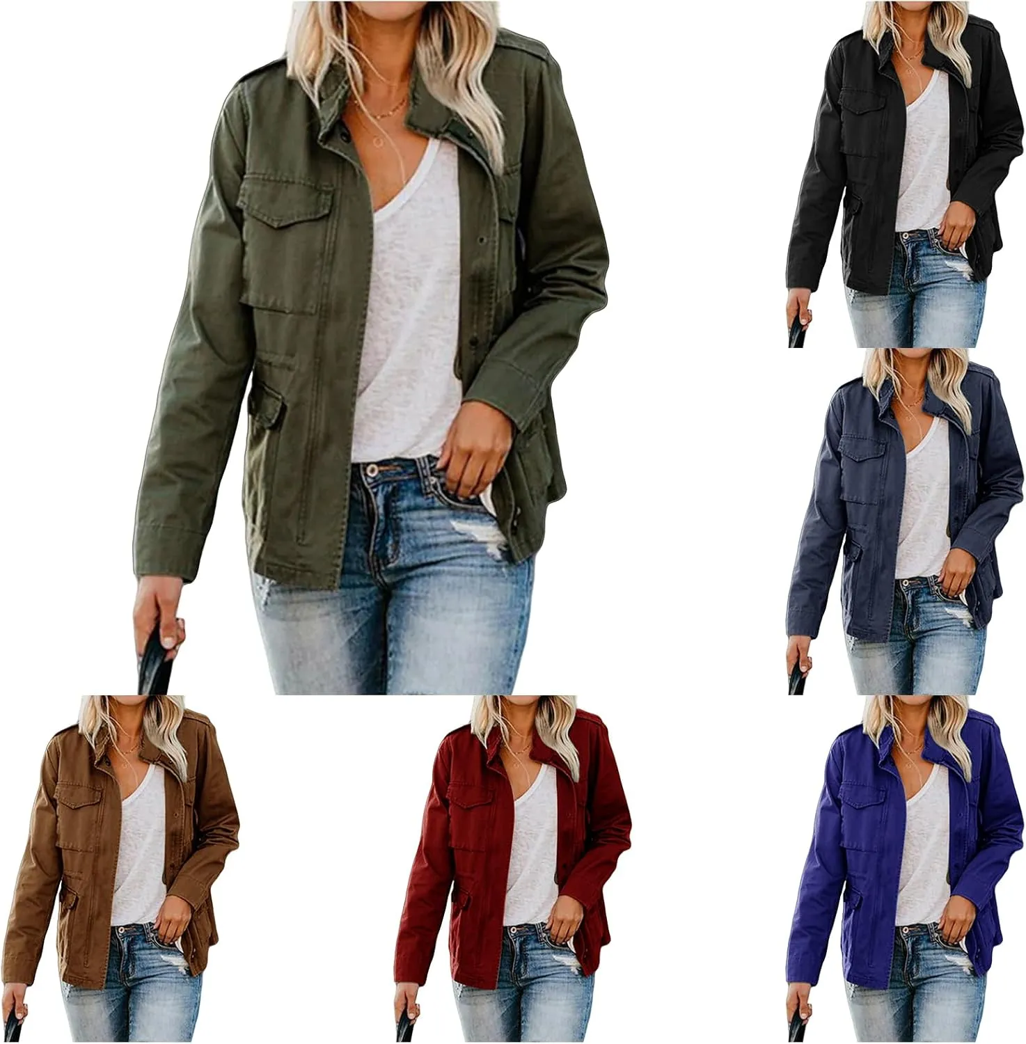 Womens Fall Jackets Military Anorak Jackets Lightweight Cargo Jacket Snap Buttons Parka Safari Utility Coats Pockets