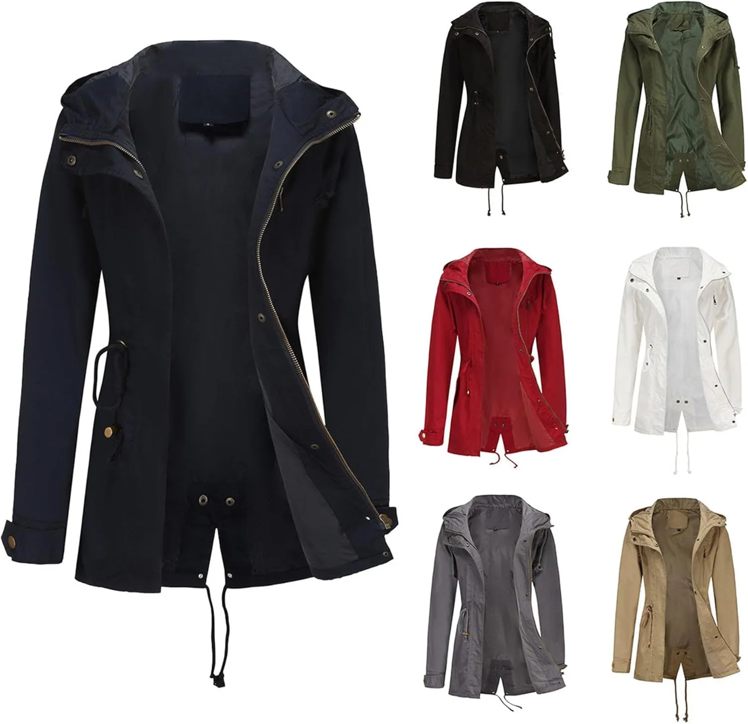 Women's Lightweight Military Anorak Raincoats Safari Hoodie Utility Drawstring Coat Windbreaker Windproof Jackets