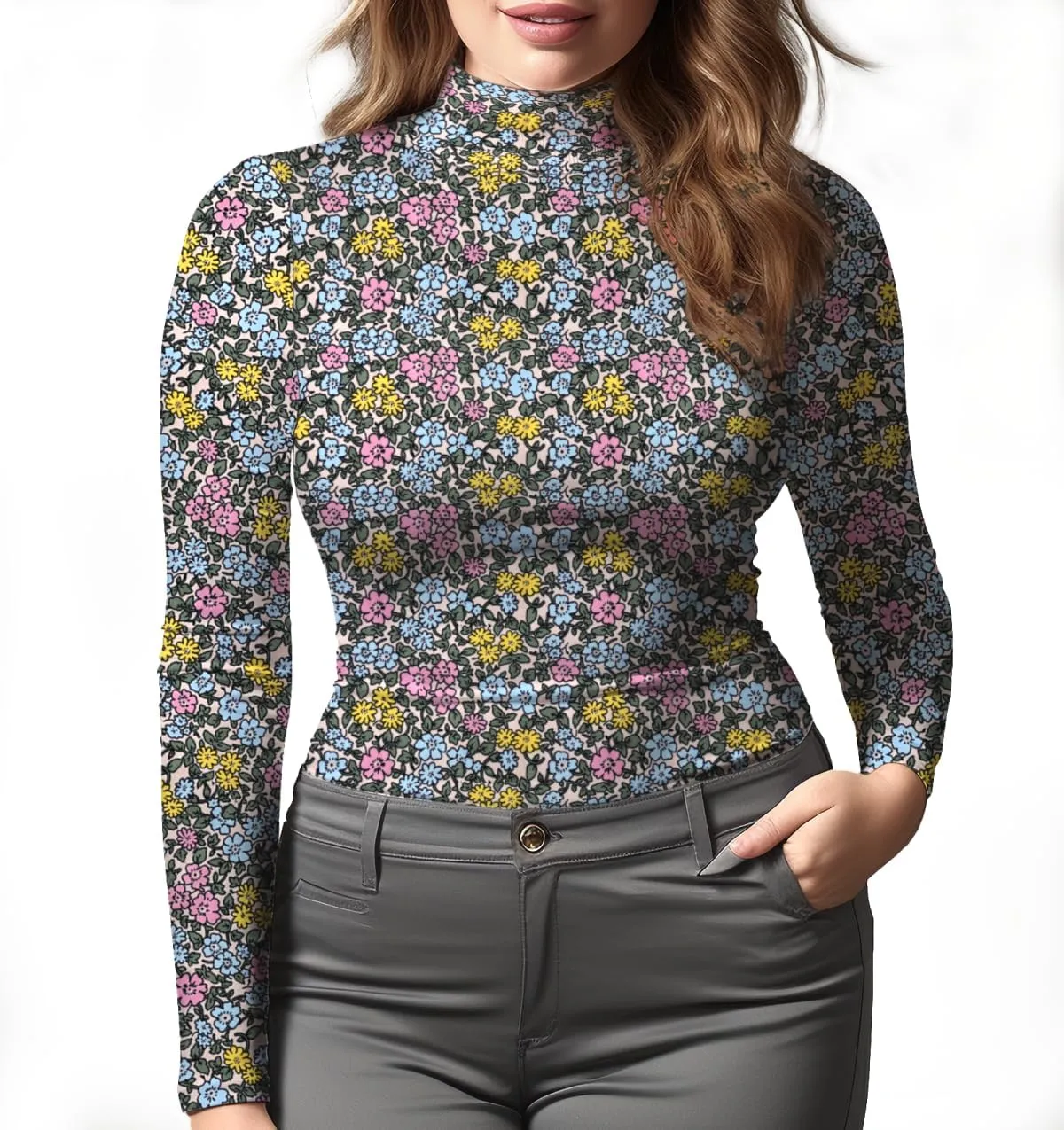 Women's Long Sleeve Mock Turtleneck Tops, Lightweight Baselayer Shirts, High Neck Pullover Undershirts Stretchy