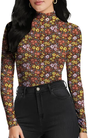 Women's Long Sleeve Mock Turtleneck Tops, Lightweight Baselayer Shirts, High Neck Pullover Undershirts Stretchy
