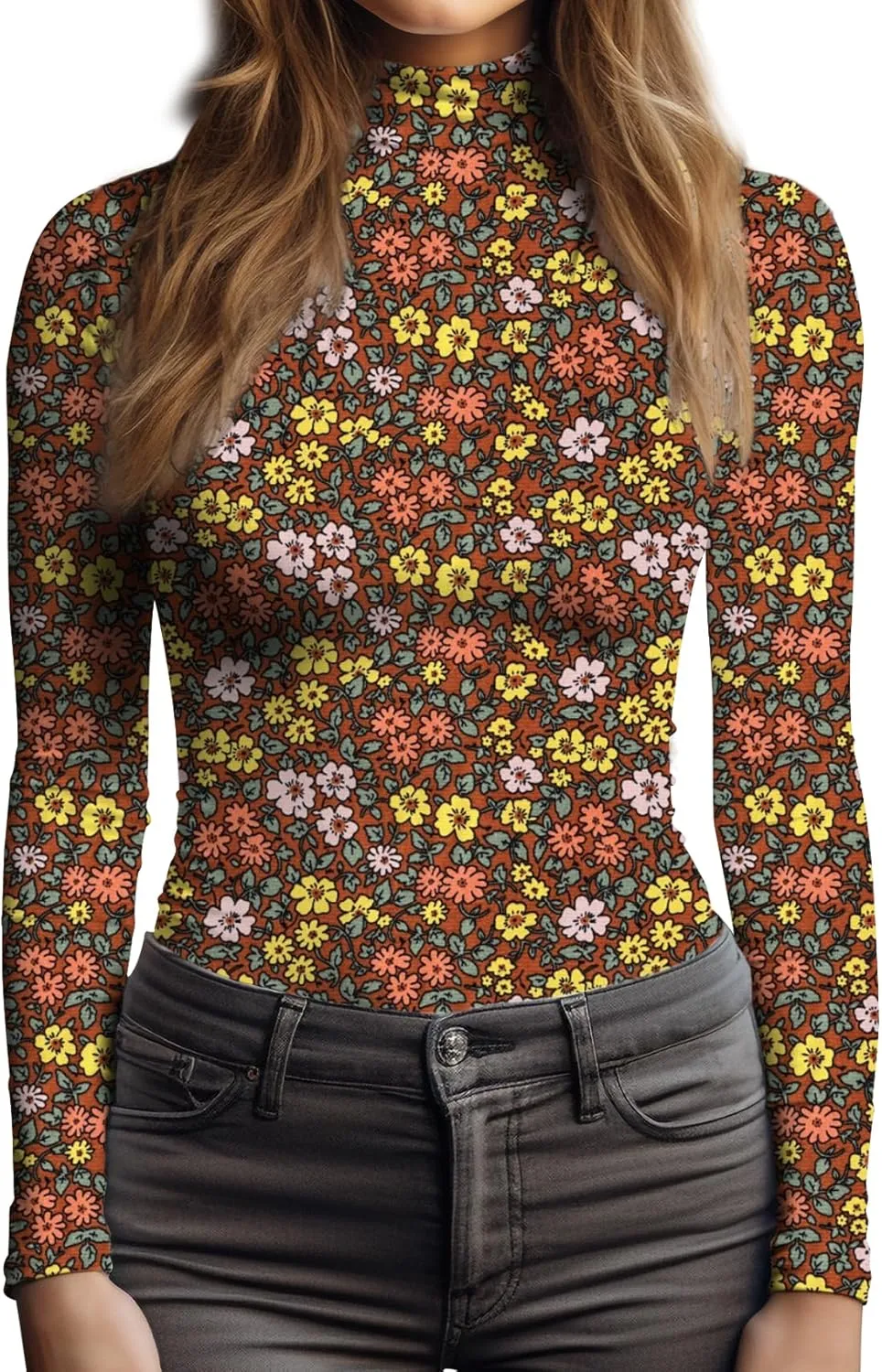 Women's Long Sleeve Mock Turtleneck Tops, Lightweight Baselayer Shirts, High Neck Pullover Undershirts Stretchy