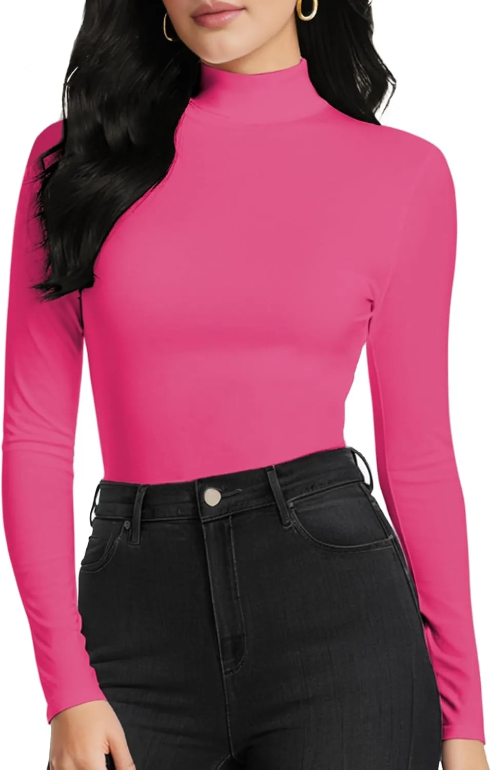 Women's Long Sleeve Mock Turtleneck Tops, Lightweight Baselayer Shirts, High Neck Pullover Undershirts Stretchy