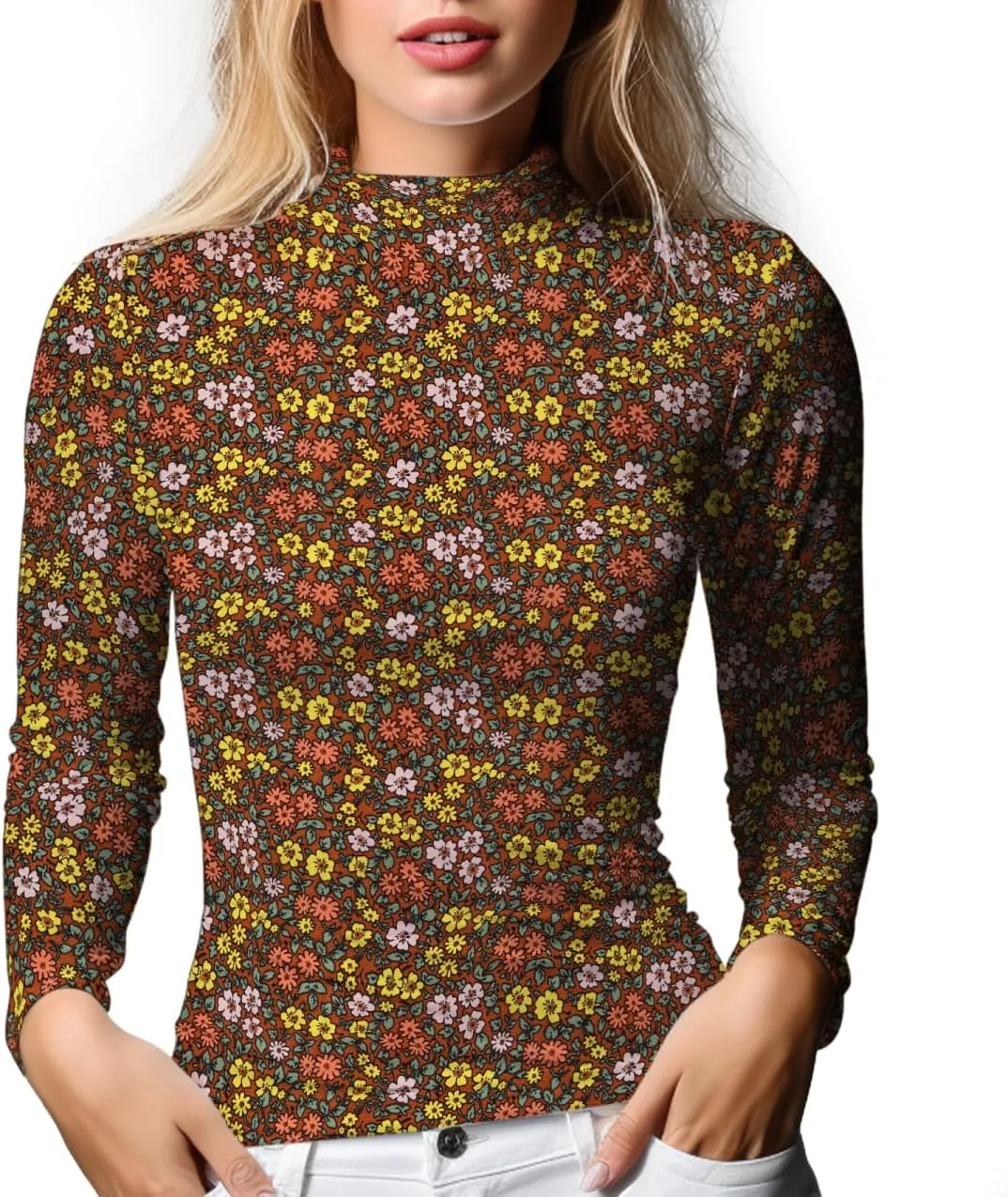 Women's Long Sleeve Mock Turtleneck Tops, Lightweight Baselayer Shirts, High Neck Pullover Undershirts Stretchy