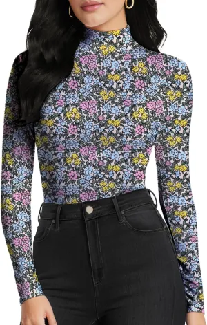 Women's Long Sleeve Mock Turtleneck Tops, Lightweight Baselayer Shirts, High Neck Pullover Undershirts Stretchy