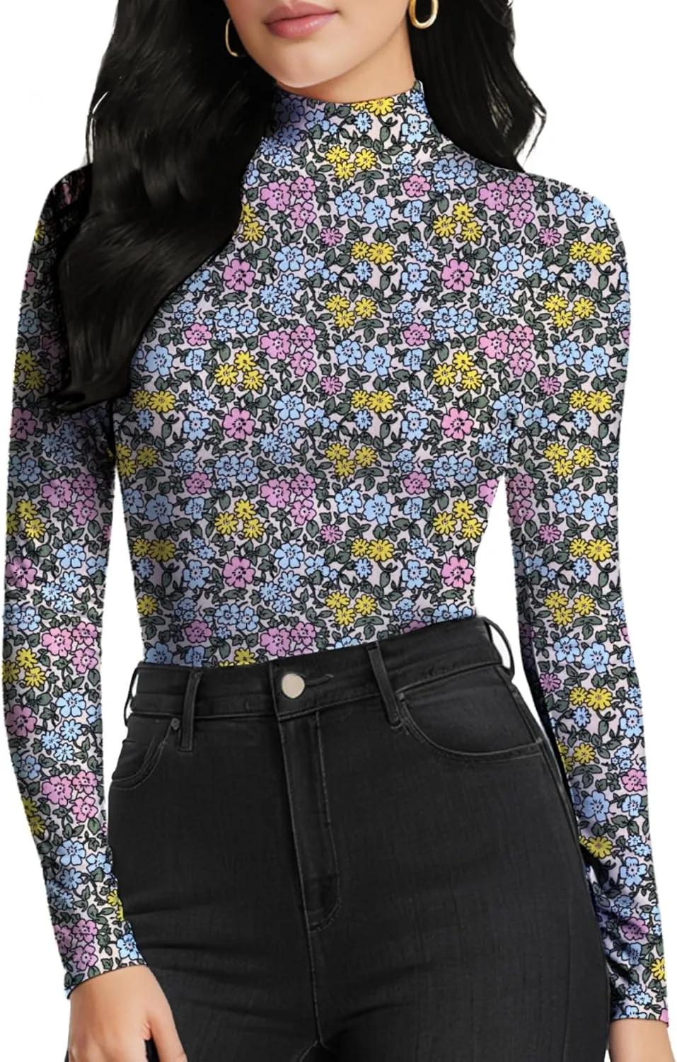 Women's Long Sleeve Mock Turtleneck Tops, Lightweight Baselayer Shirts, High Neck Pullover Undershirts Stretchy
