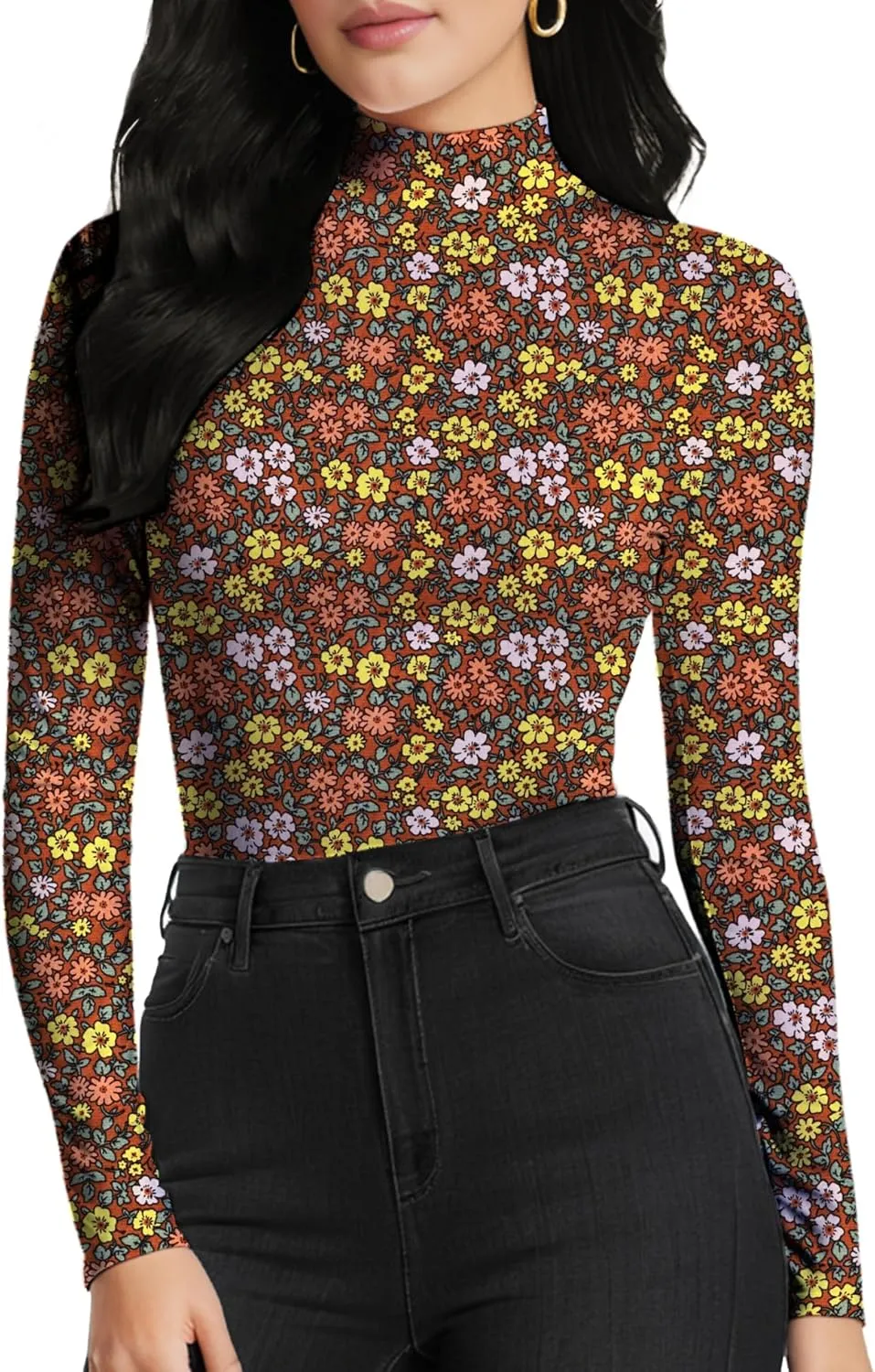 Women's Long Sleeve Mock Turtleneck Tops, Lightweight Baselayer Shirts, High Neck Pullover Undershirts Stretchy