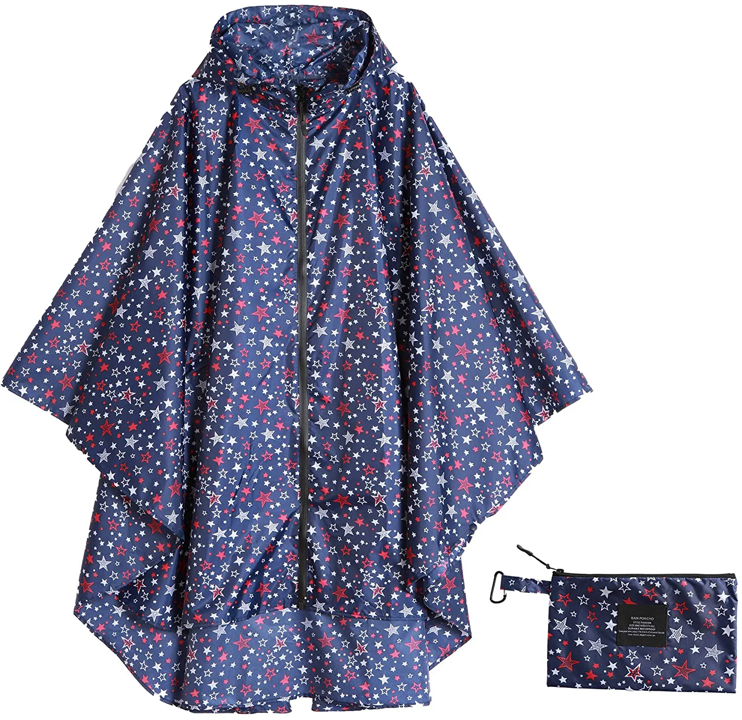Womens Rain Poncho Waterproof Raincoat with Hood Zipper Outdoor Hiking Biking