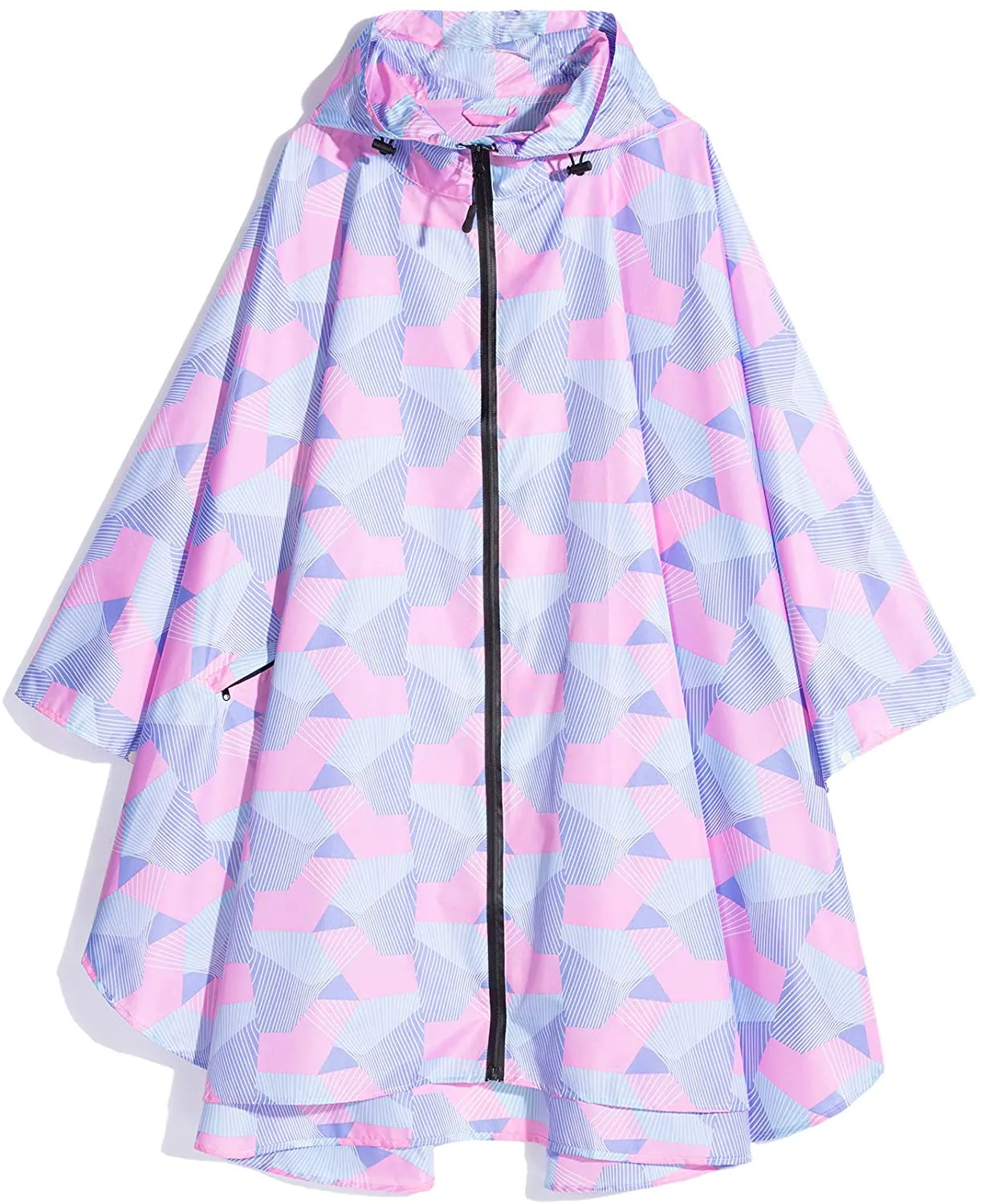 Womens Rain Poncho Waterproof Raincoat with Hood Zipper Outdoor Hiking Biking