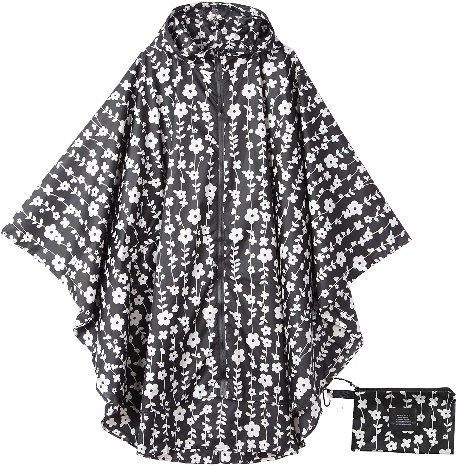 Womens Rain Poncho Waterproof Raincoat with Hood Zipper Outdoor Hiking Biking