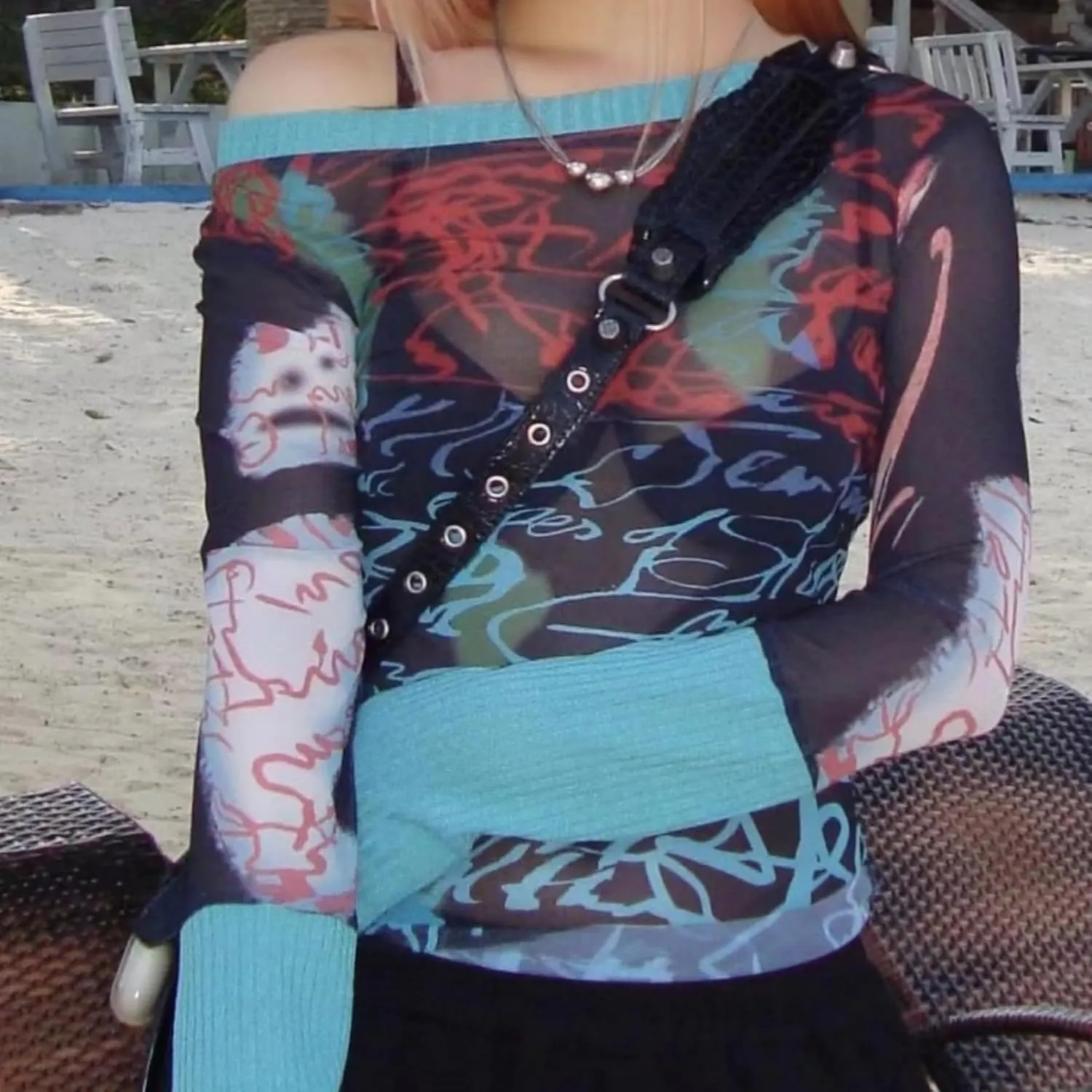 Women's Sexy Mesh See Through T Shirt Fashion Money Print Long Sleeve Crop Top Slim Tee Tops