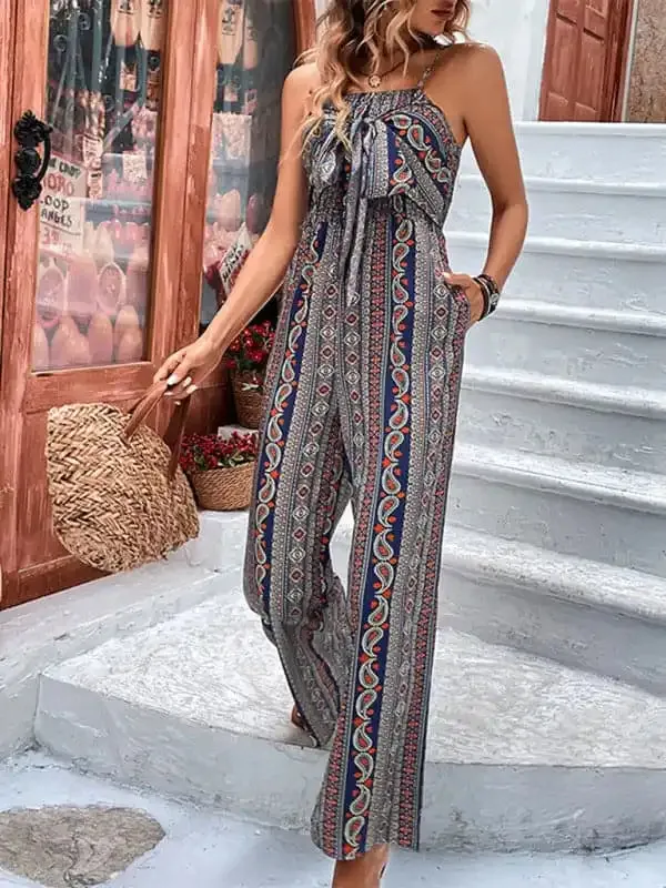 Women’s suspender bohemian lace-up jumpsuit
