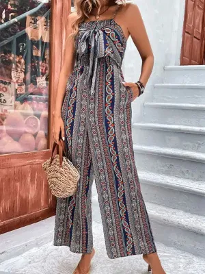 Women’s suspender bohemian lace-up jumpsuit