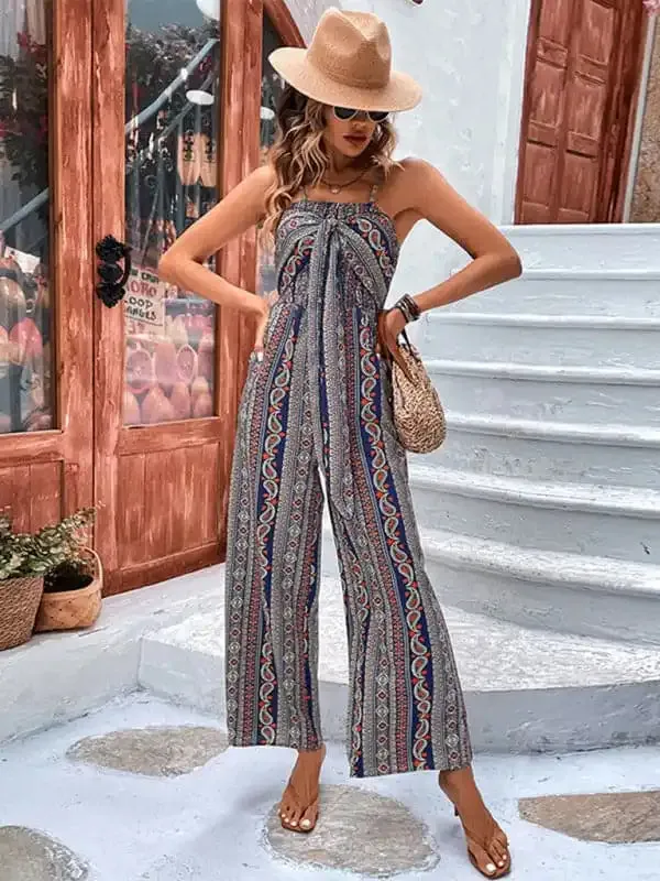 Women’s suspender bohemian lace-up jumpsuit
