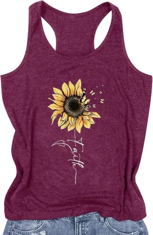 Womens Tank Tops Summer Racerback Graphic Tanks Beach Vacation Tops Loose Running Athletic Sleeveless Shirt Cami