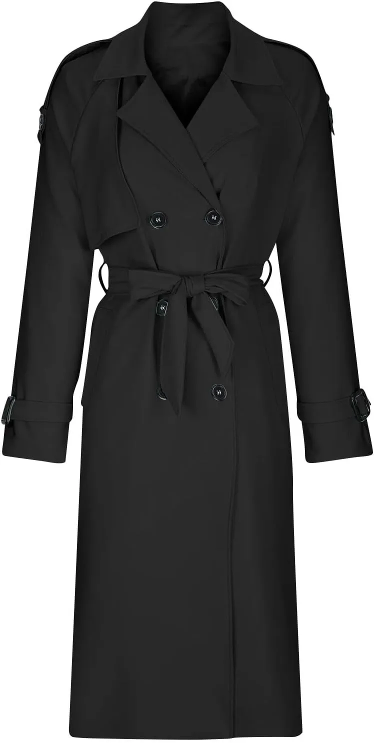 Women's Trench Coat Double Breasted Long Trench Coats 2025 Fall Fashion Windproof Classic Lapel Overcoat with Belt