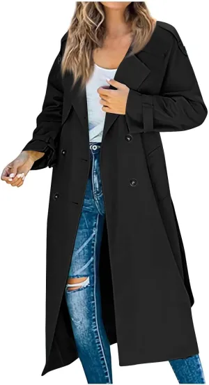 Women's Trench Coat Double Breasted Long Trench Coats 2025 Fall Fashion Windproof Classic Lapel Overcoat with Belt