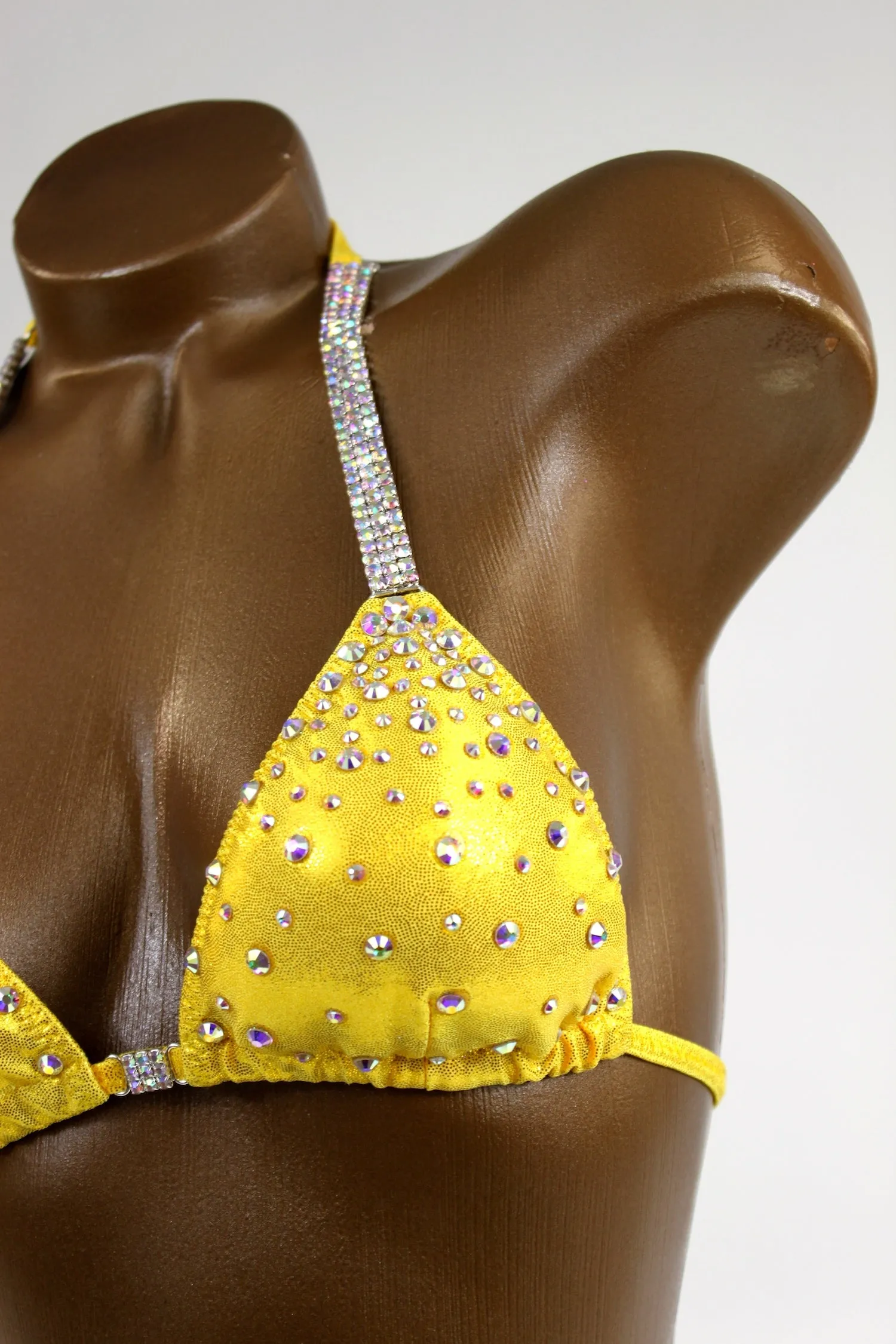 Yellow Crystal Metallic Spandex AB Bikini Suit