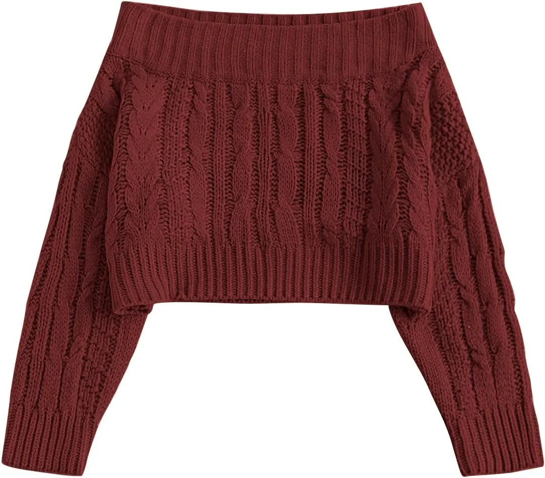 ZAFUL Women V Neck Button Knit Crop Sweaters Batwing Sleeve V Back Ribbed Hem Pullover Sweater