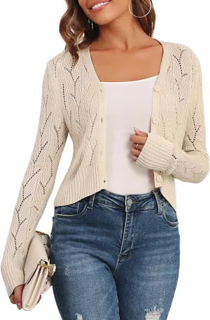 ZAFUL Women's Oversized Cardigans Sweaters Striped Textured V Neck Long Sleeve Button Down Knit Winter Sweater Top