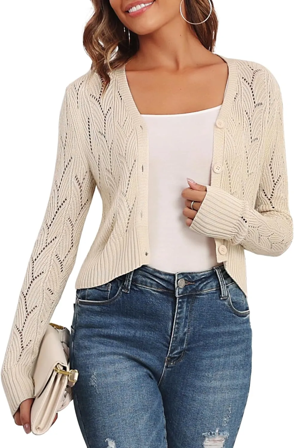 ZAFUL Women's Oversized Cardigans Sweaters Striped Textured V Neck Long Sleeve Button Down Knit Winter Sweater Top