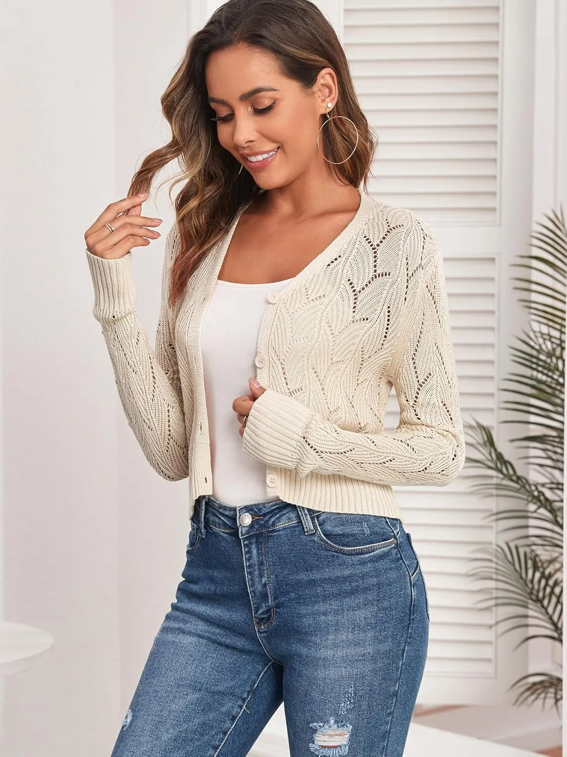 ZAFUL Women's Oversized Cardigans Sweaters Striped Textured V Neck Long Sleeve Button Down Knit Winter Sweater Top