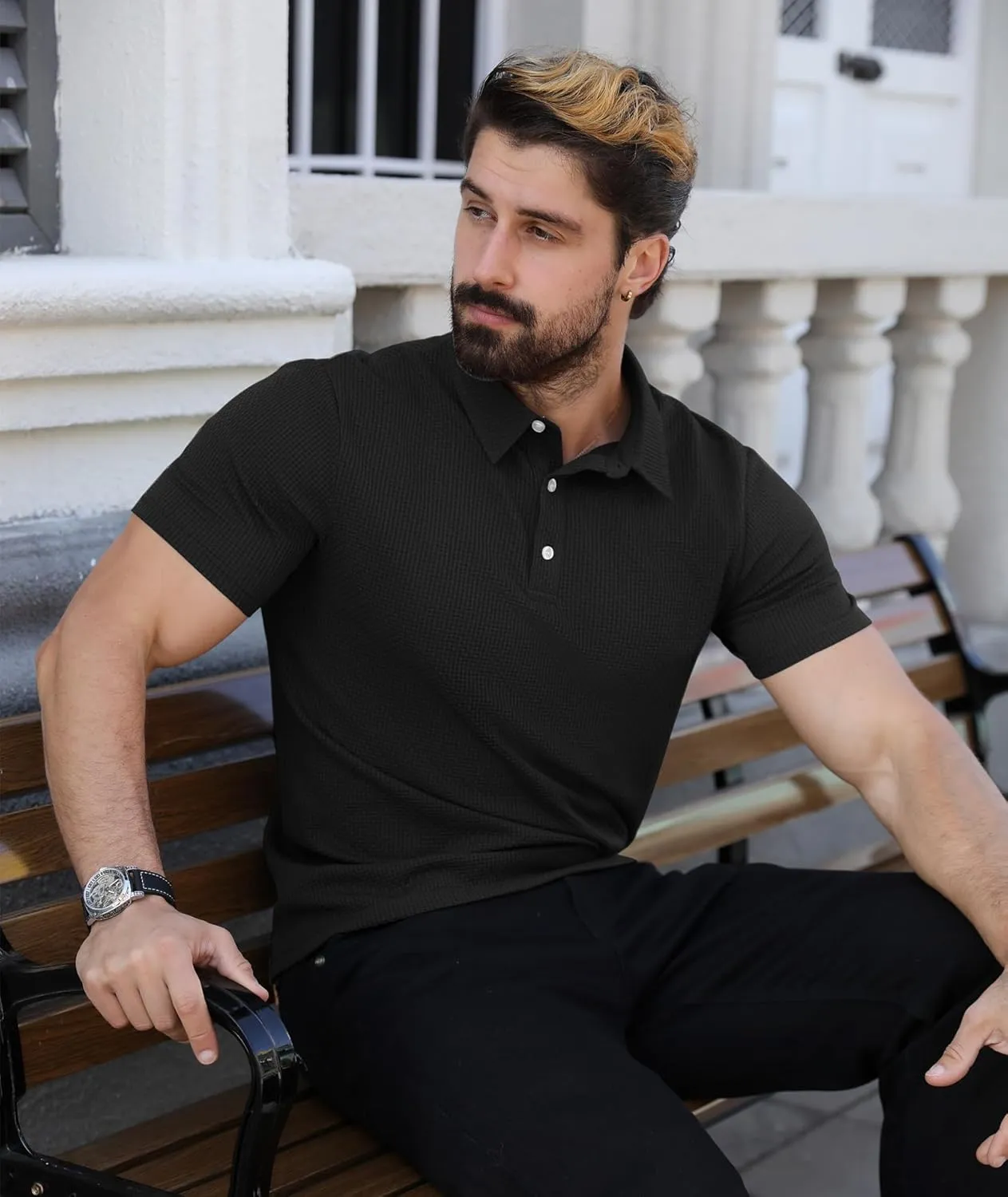 ZITY Mens Polo Shirts Short Sleeve Athletic Golf Polos Moisture Wicking Casual Polo Shirts for Men Jacquard Collared T Shirts