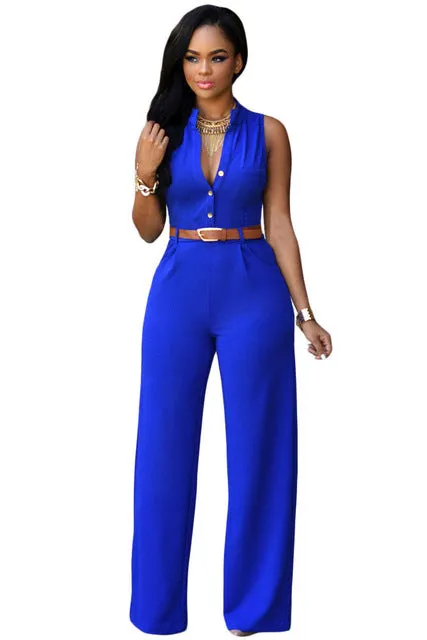 Zkess Jumpsuit Long Pants Women Rompers Sleeveless XXL V-neck 2017 Belt Solid Sexy Night Club Elegant Slim Jumpsuits Overalls